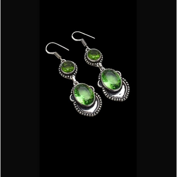 Peridot Handcrafted Drop Dangle Hook Style Earrings 2.4" Long Made In India New - Picture 16 of 16